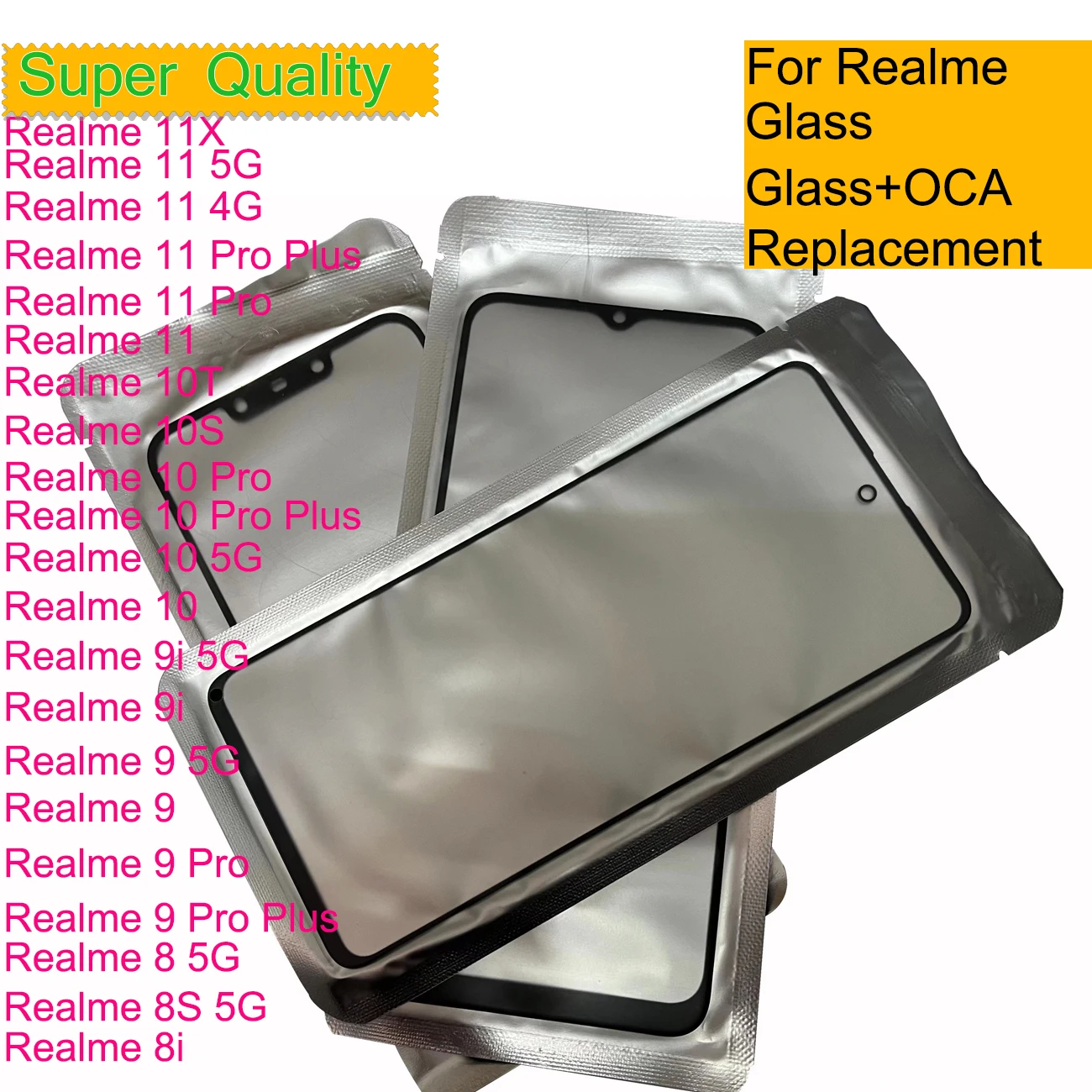 

10Pcs/Lot For Realme 11 11X 10 9 Pro Plus 4G 5G 9i 8i Touch Screen Front Outer Glass Panel Lens LCD Front Glass With OCA