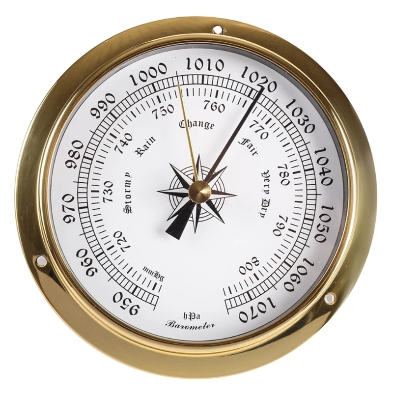 115mm Wall Mounted Thermometer Hygrometer Barometer Watch Tidal Clock Weather Station Copper for shell Indoor Outdoor