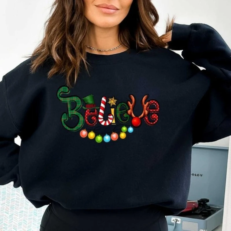 

С Рождеством, простая толстовка с буквенным принтом, пижамы, женские осенне-зимние одинаковые толстовки с длинными рукавами, пуловер