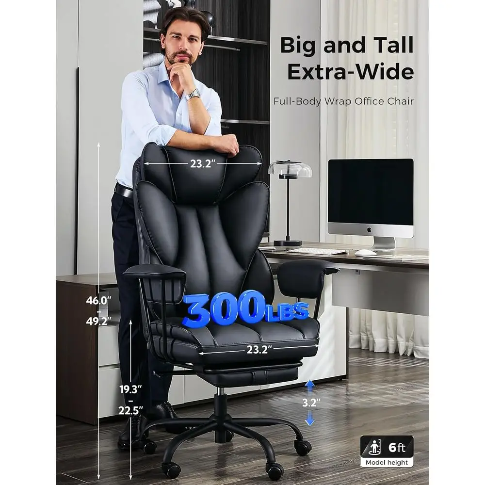 Big and Tall Oice Desk Chair - Wide Ergonomic Executive with ootrest, High Back Lumbar Support Reclining Gaming Computer Chair o