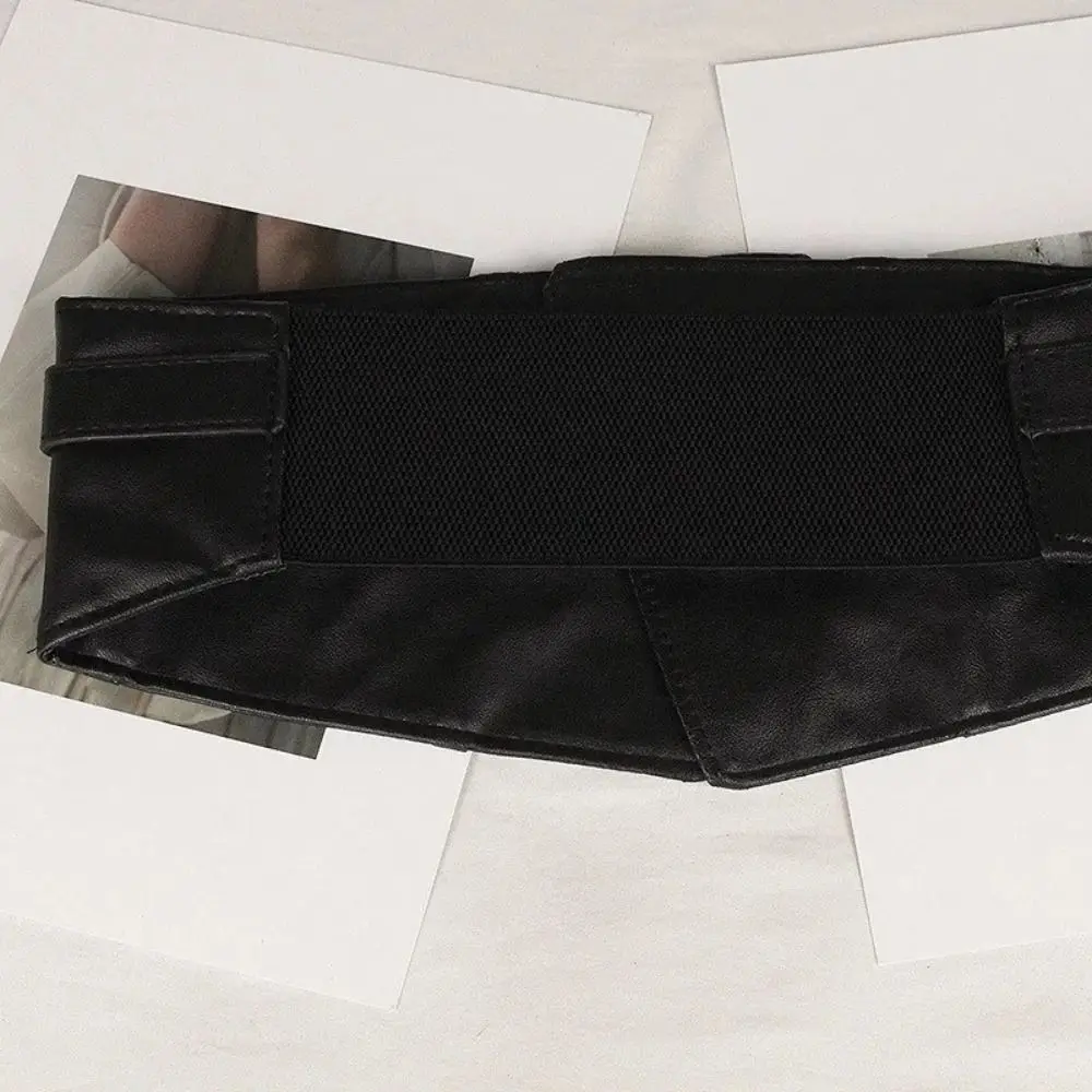 Elegant Adjustable Elastic Cummerbunds PU Leather Black Wide Belt Slimming Solid Color Waist Corset Girl