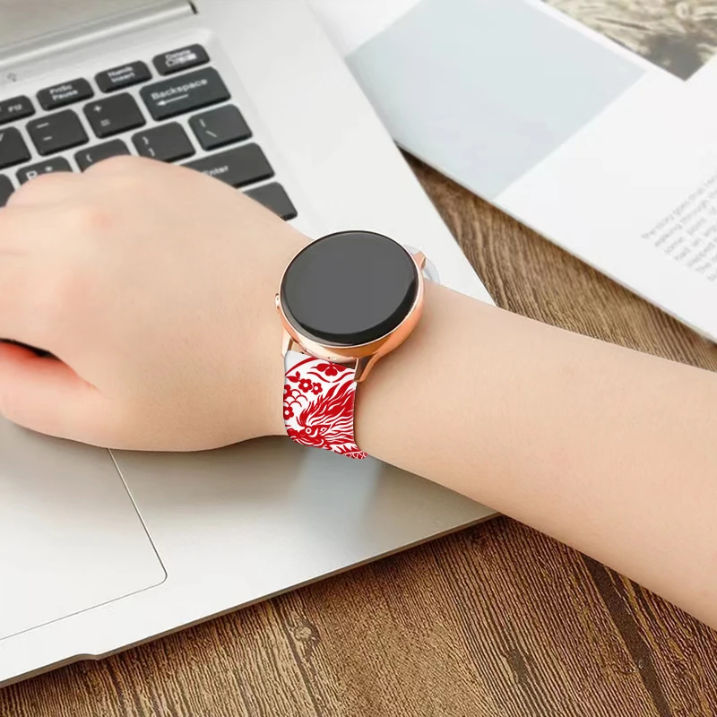 20mm Dragon Year Printed Strap for Samsung Galaxy Watch 7/6/5 40/44mm Band Replaceable Bracelet 22mm for Xiaomi Amazfit Watchban