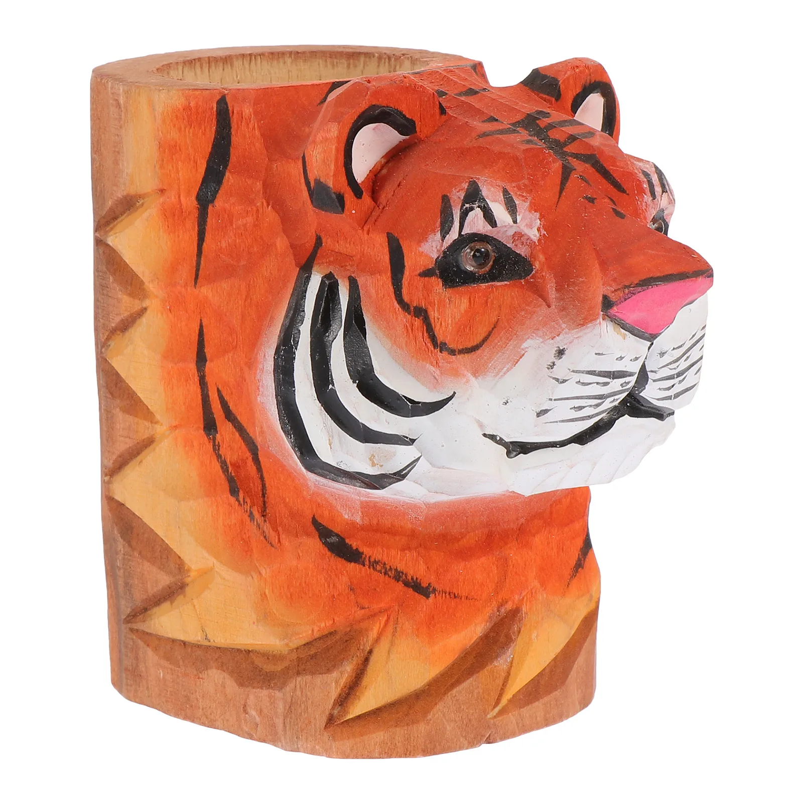 

Tiger Pen Holder Wooden Desk Organizer Cup for Pens Pencils Stationery Makeup Brush Round Holders Practical Anti Wear