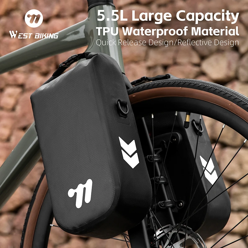 

WEST BIKING 5.5L Bicycle Front Fork Bag Waterproof Bicycle Quick Release Pack Mount Electric Scooter Bag Bike Accessories