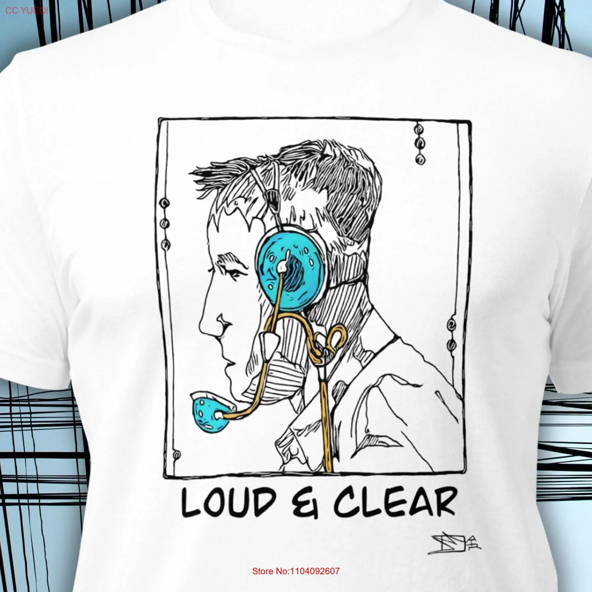 Retro radio man t shirt hand drawn graphic art loud and clear slogan top premium unisex tee vintage lovers gift