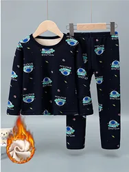 Kids Warm Pajama Sets Autumn Winter Plus Velvet Clothing Suits Boys Fashion Print Pullover+Pants 2Pcs Outfits 1-14 Years