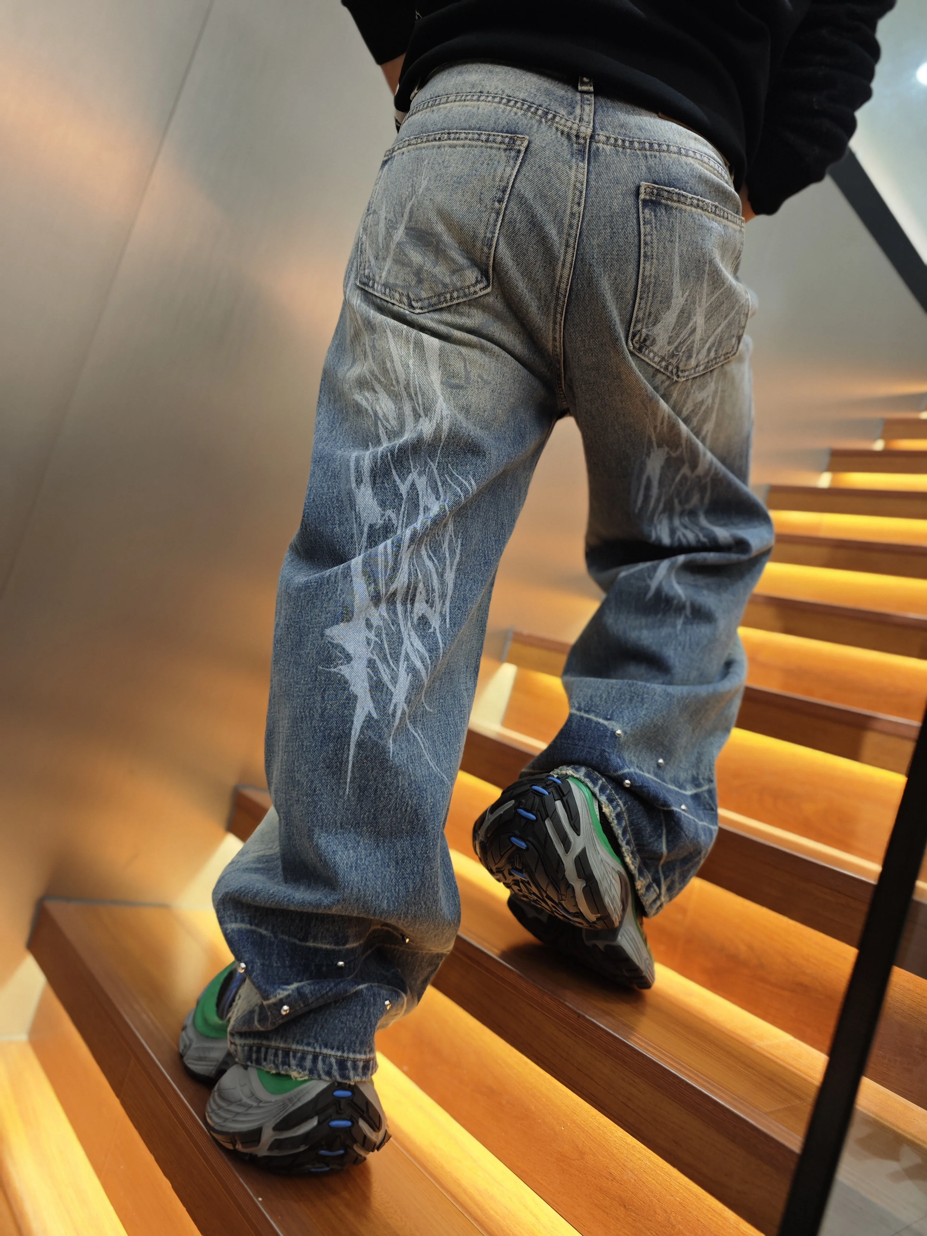 AL538 BLCG High Waist Super Quality  Loose Fitting Denim Pants  Heavy Thick Unisex Fashion Stylish Jeans