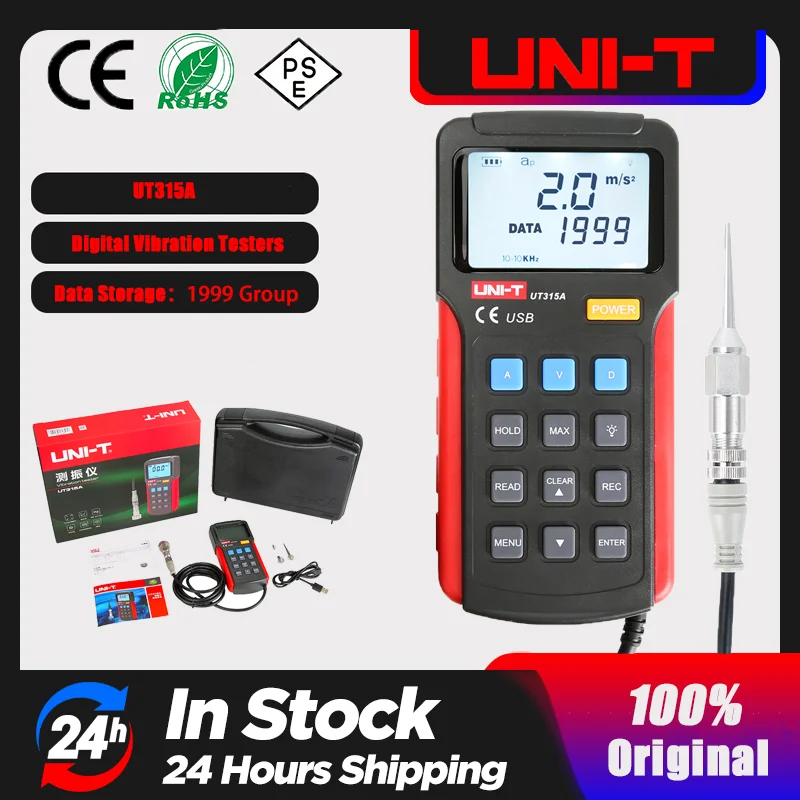 UNI-T UT315A Digital Vibration Testers Vibration Acceleration Velocity Displacement Measurement USB Connect PC Soft