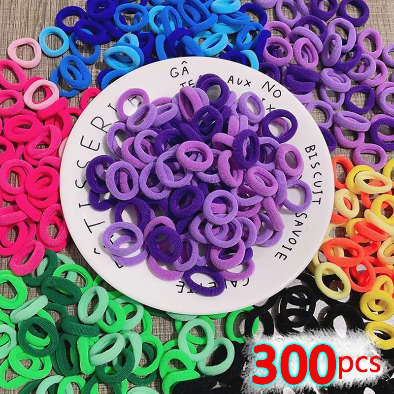 

300/100pcs Colorful Hair Rubber Bands Women Ponytail Hold Scrunchie Band Basic Nylon Ealstic Headwears Ties Accessories