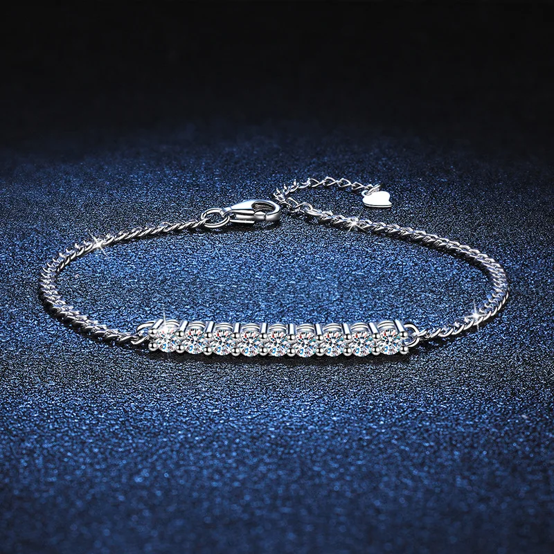 

Platinum PT950 18K Gold Korean Version Smile Cuba Bracelet High-end 0.9carat Single Diamond 3mm 0.1carat Moissanite Bracelet