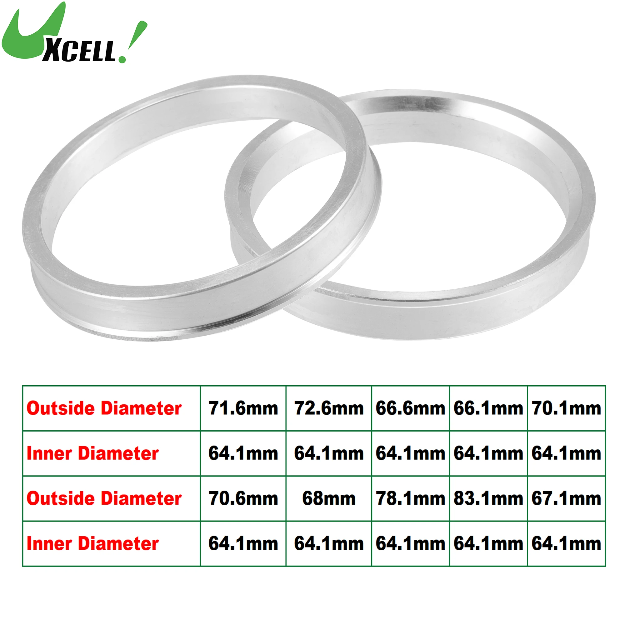 UXCELL 2pcs OD 66.6mm 67.1mm 68mm 70.6mm 71.6mm to ID 64.1mm Aluminium Alloy Car Hub Centric Rings Wheel Bore Center Spacer