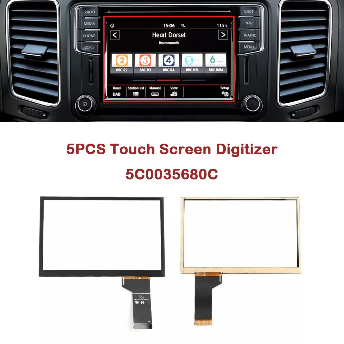 

5PCS LCD Display for VW TRANSPORTER T6 SDT HEAD UNIT SAT NAVI Touch Screen Digitizer Replacement 5C0035680C