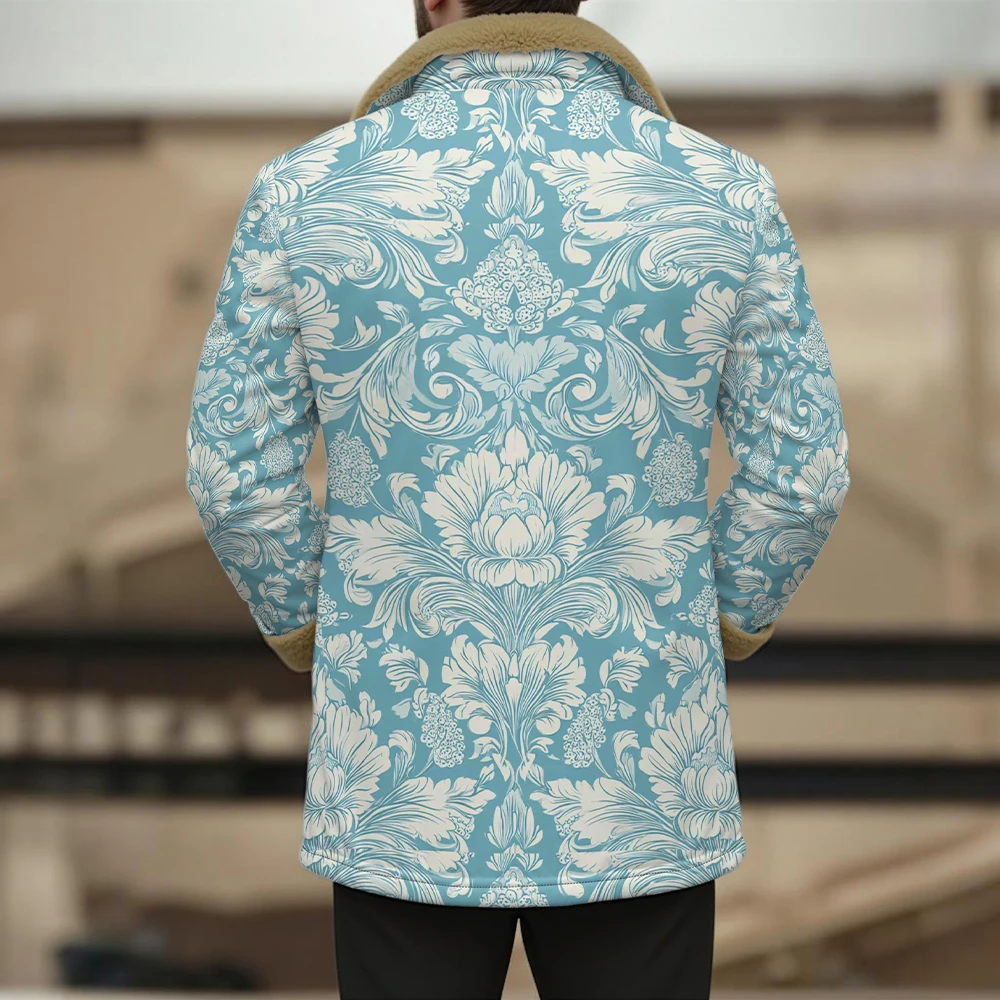 

Винтажная куртка-рубашка на подкладке шерпа с принтом в стиле барокко, рабочая одежда, пальто с воротником из искусственного меха и карманами на пуговицах, повседневная верхняя одежда