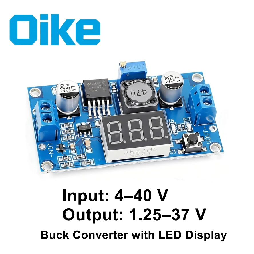 Oike LM2596 DC-DC Buck Converter 4.0-40V to 1.25-37V 2A Adjustable Voltage Regulator with LED Display Voltage Stabilizer Supply