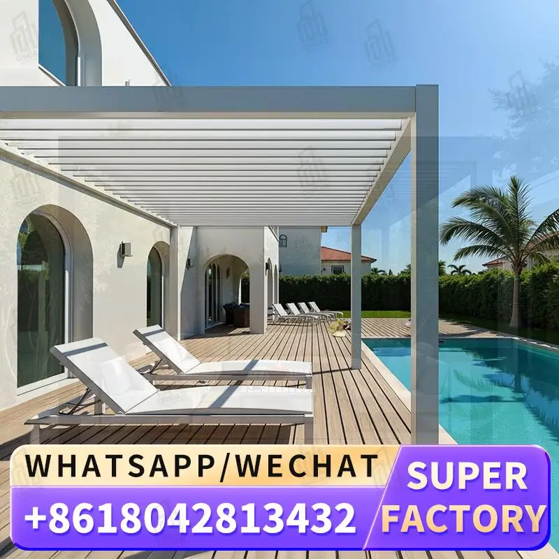 

High Quality Powder Coated Outdoor Aluminium Waterproof Louver Roof Metal Garden Pergola Modern Outdoor Structure For Backyard P