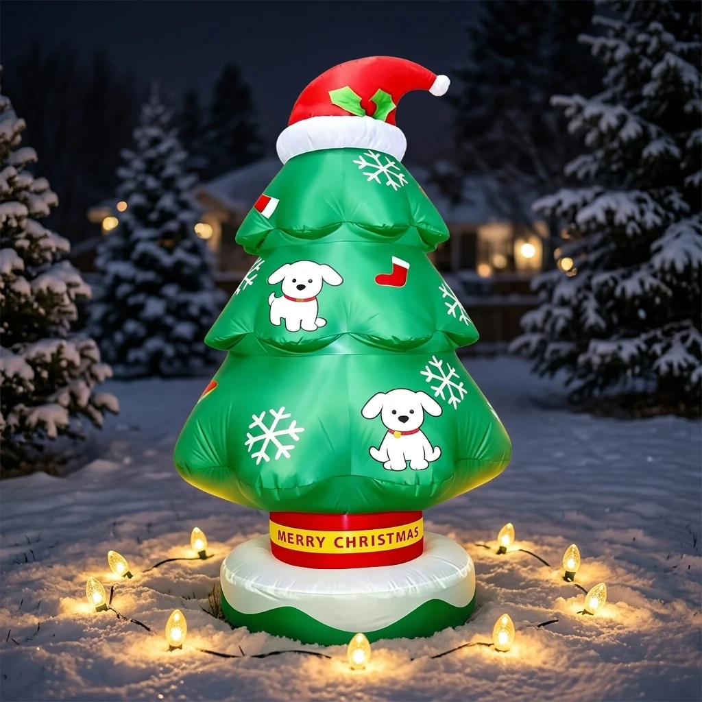 Inflatable Christmas Tree with Cartoon Dog Pattern Pet Theme Design for Festival Scene Decoration