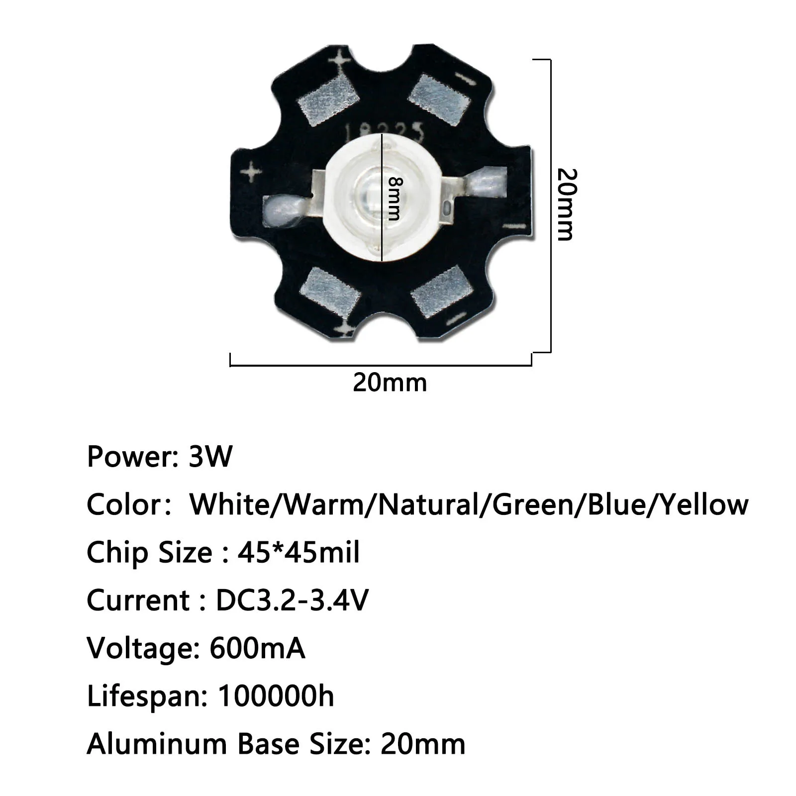 10pcs a lot 1W 3W White/Warm White High Power LED Lamp Bead For Flashlight Lights Bulb Chip+20MM Radiator Aluminum Base For DIY