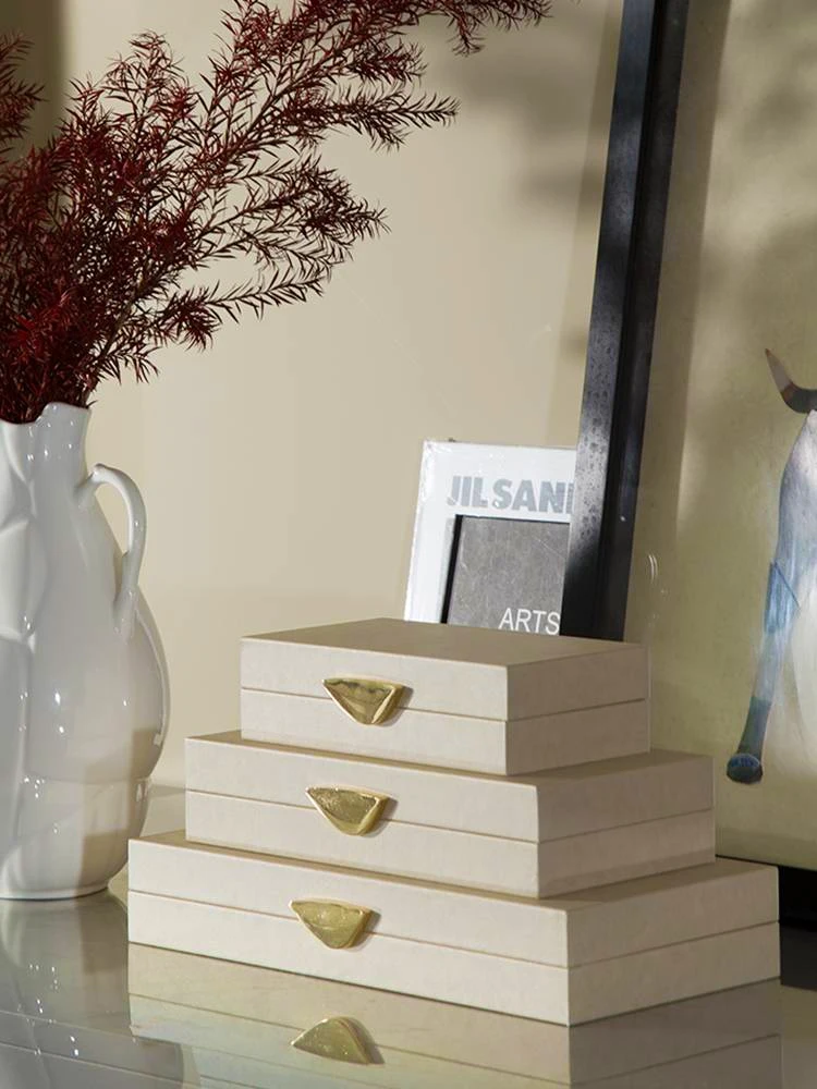 

White Gold Leather Jewelry Box Display Sample Room Hotel High End Storage Box Wardrobe Decoration Accessories