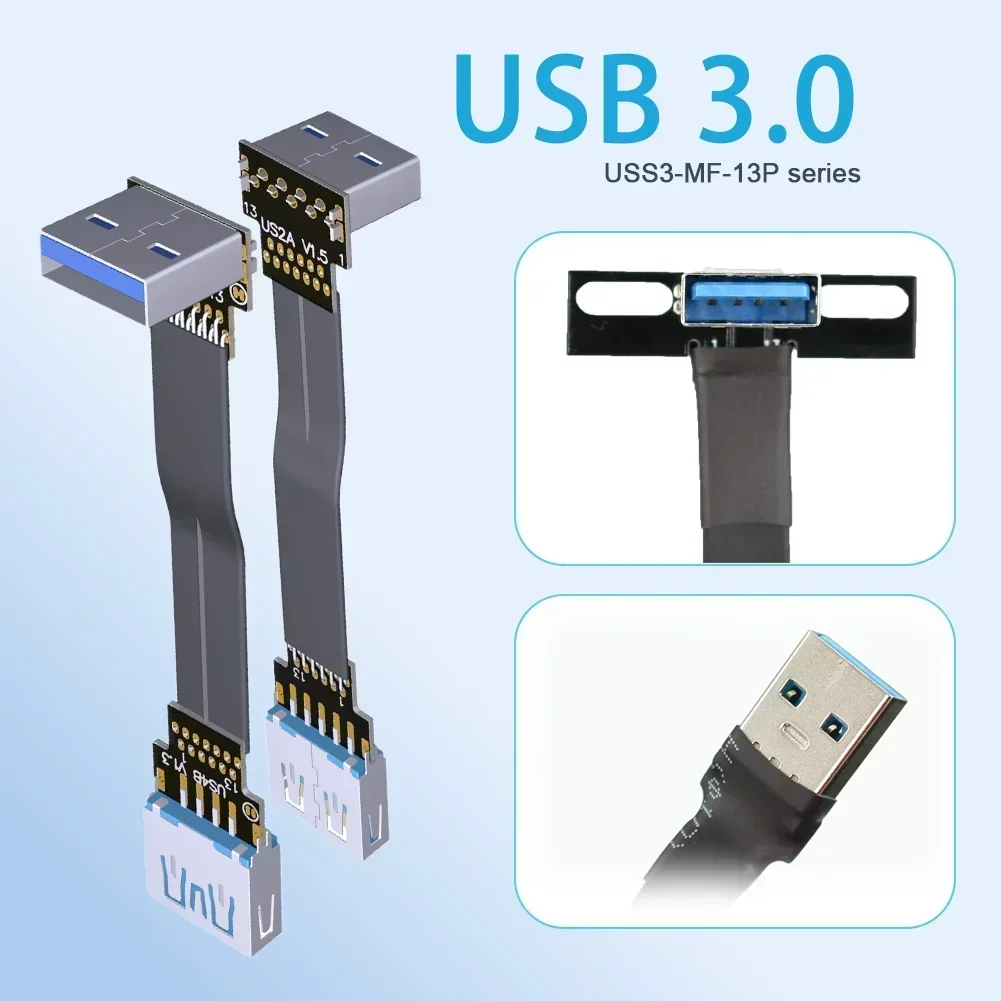 ADT-Link USB 3.0 Male To Female Ultra-Thin FPV FPC Flat Ribbon Extension Cable Type A Female To USB A Male Double Angled Adapter