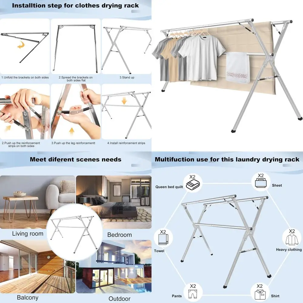 

63-складная сушилка для белья — прочная нержавеющая сталь, для использования на открытом воздухе и в помещении с ветрозащитными крючками