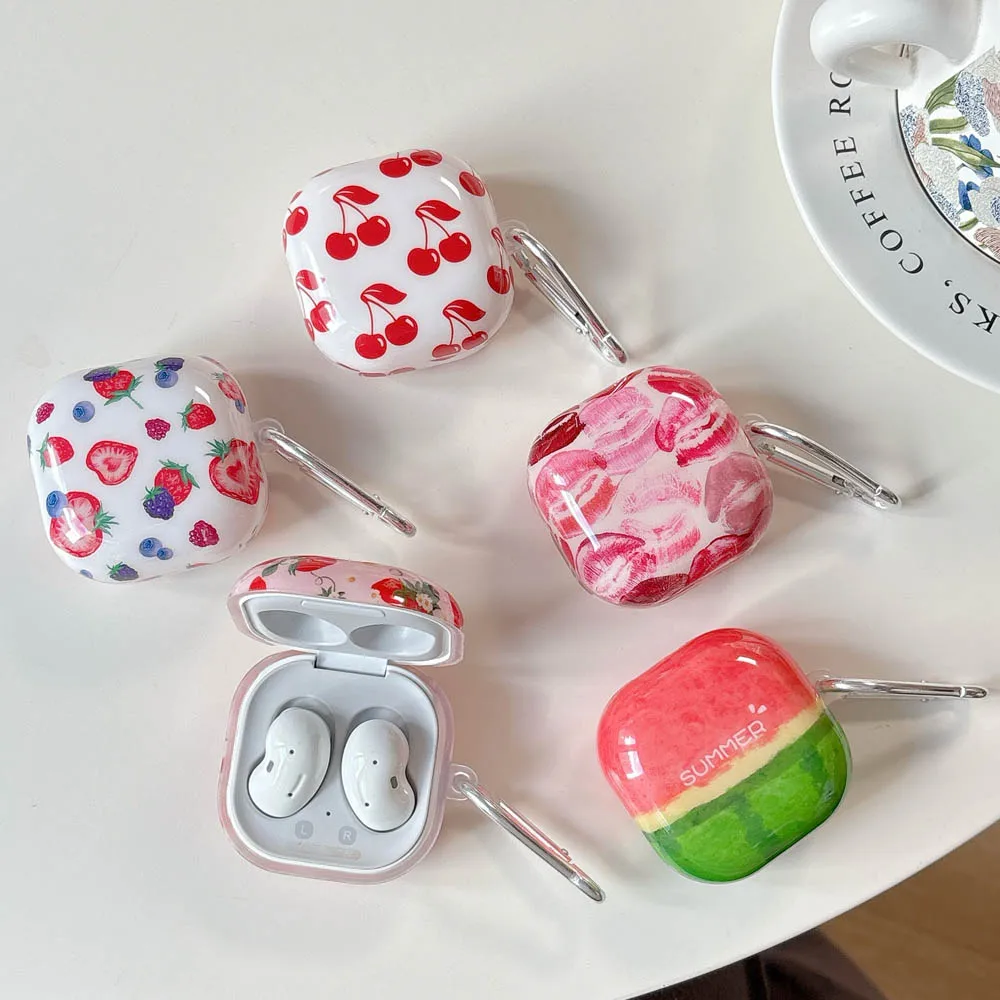 Custodia per Samsung Galaxy Buds 2 Pro Fruit Cherry Lips Custodie per auricolari Bluetooth senza fili per Buds FE Live Cover morbida con gancio