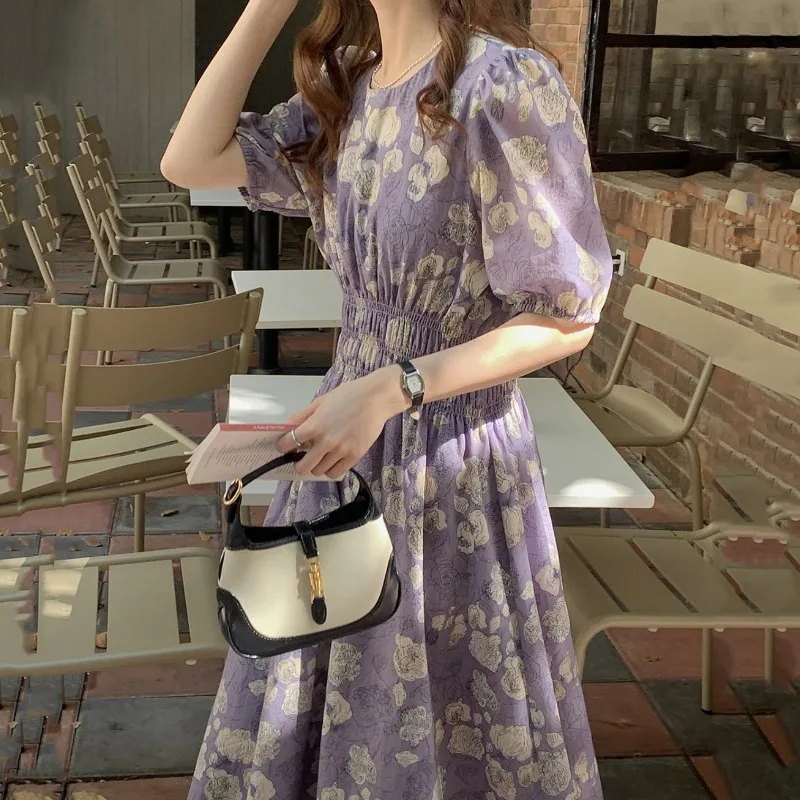 Midi Kleider Frauen Retro Definierte Taille Floral Koreanische Mode Beliebte Alle-spiel Klassische Süße Reizende Mädchen Sommer Vestidos trendy