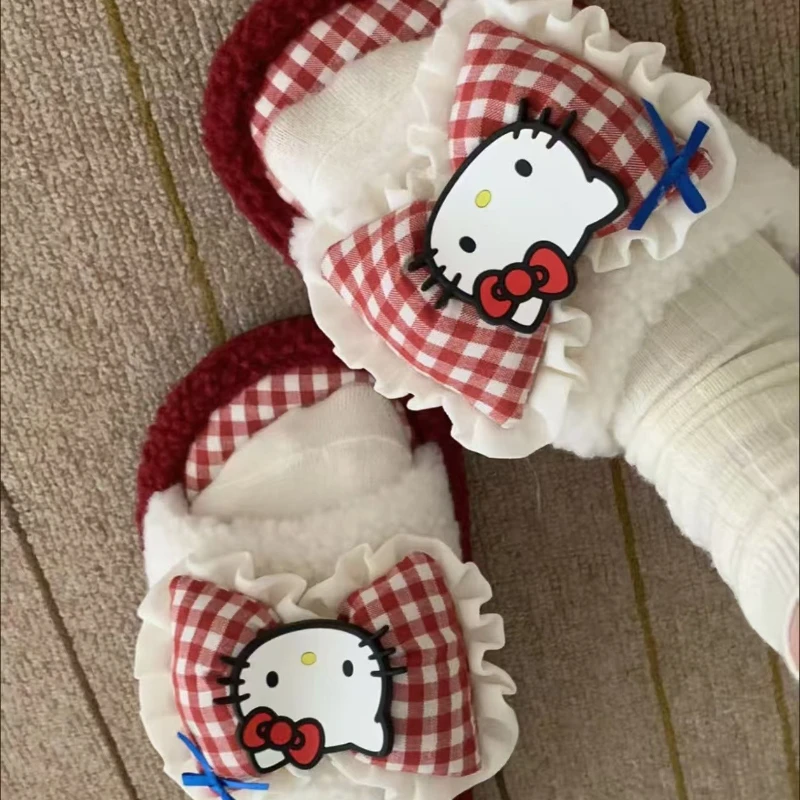 

Sanrio Hello Kitty, милые однотонные хлопковые тапочки с героями мультфильмов, креативные кавайные домашние нескользящие тапочки для девочек на осень и зиму, подарок