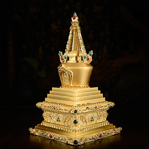 wholesale buddha statue # 22cm HOME efficacious Talisman Buddhism Bodhi Pagoda Shariputra Gilding brass