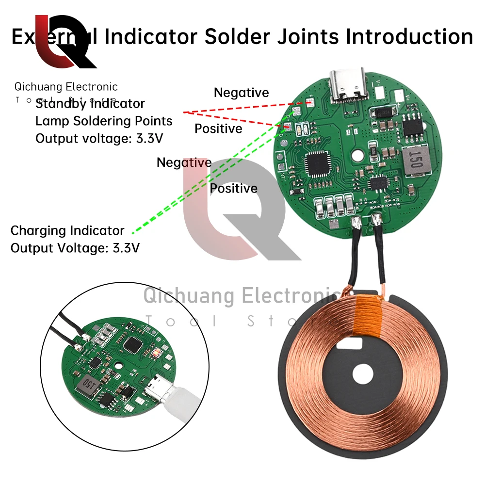 12V24V 20W High Power Wireless Charger Transmitter Module Type-C Fast Charging Circuit Board for Mobile Phone