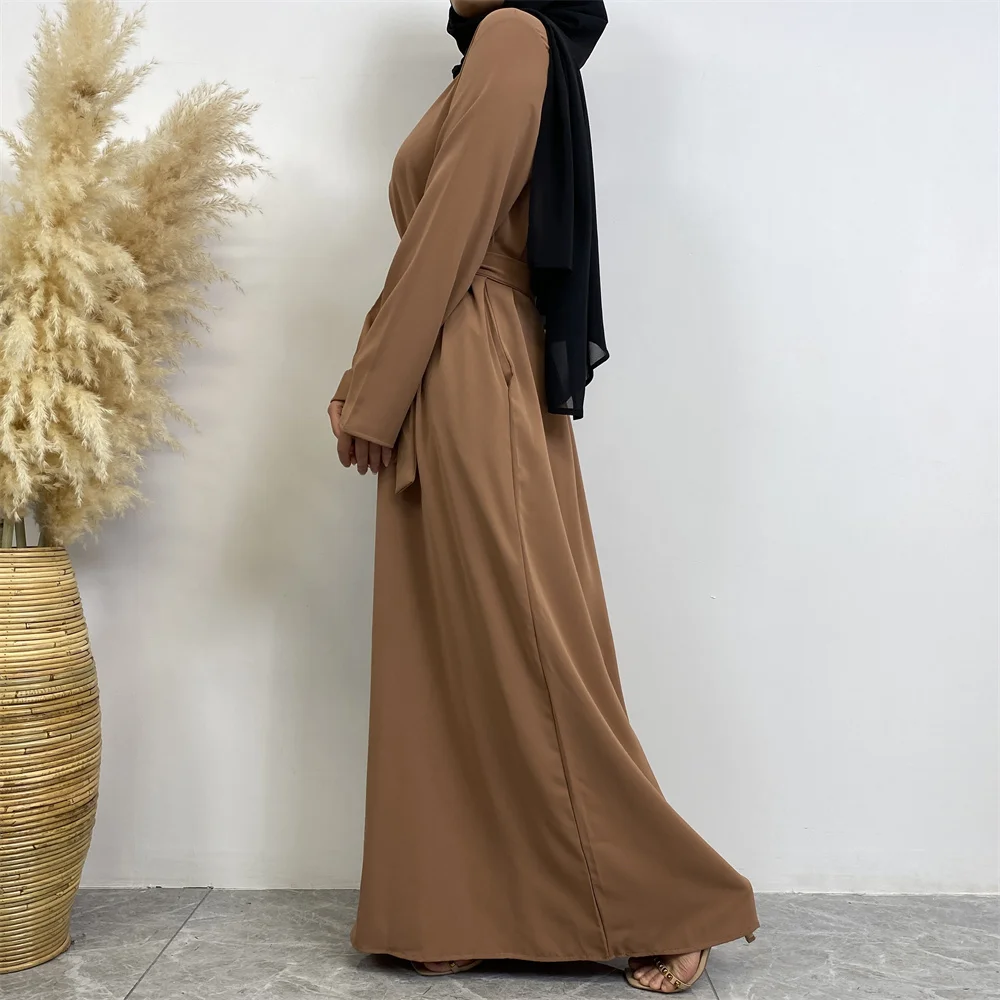 عباية إسلامية موضة جديدة فستان ساخن تركيا العربية دبي رداء بلون سادة مع جيوب فستان نسائي طويل 60