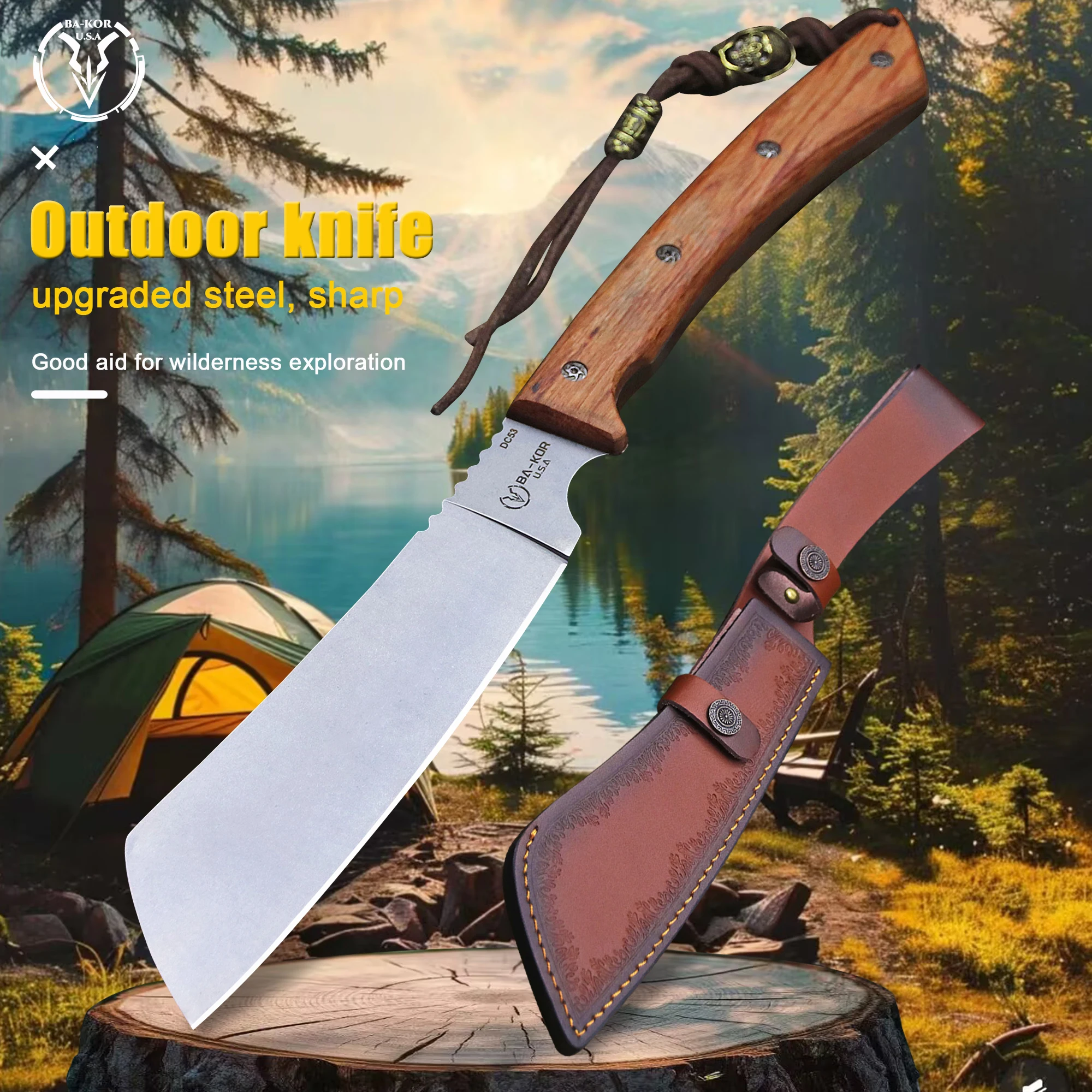 BA-KOR German DC53 high-end household multi-purpose tool knife, all Tang jungle survival knife, camping hunting knife