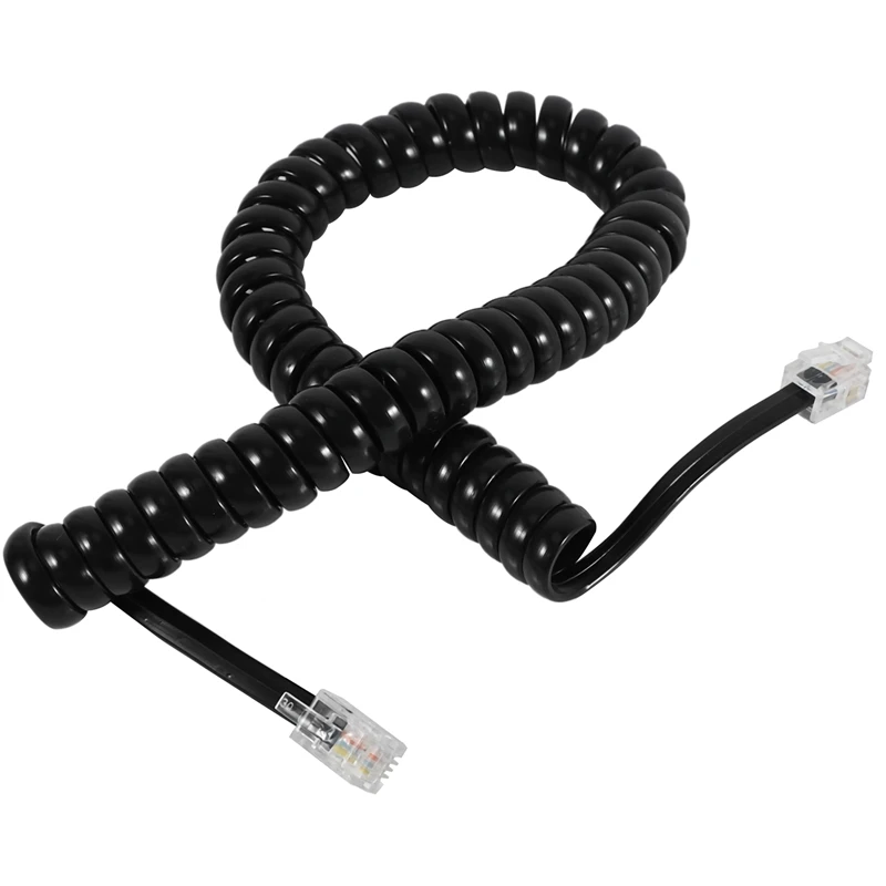 Telephone Cord Detangler, 2 Pack Black Coiled Telephone Handset Cord / 1.1 Ft Coiled 2 Pack Black Extended Rotatable Telephone P