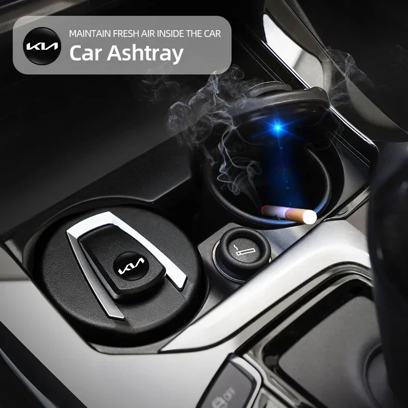 Car Ashtray Creative LED Light Auto Interior Accessories For KIA EV6 Sorento Niro Stinger Ceed Carnival K5 K9 Soul Carens VQ Cad