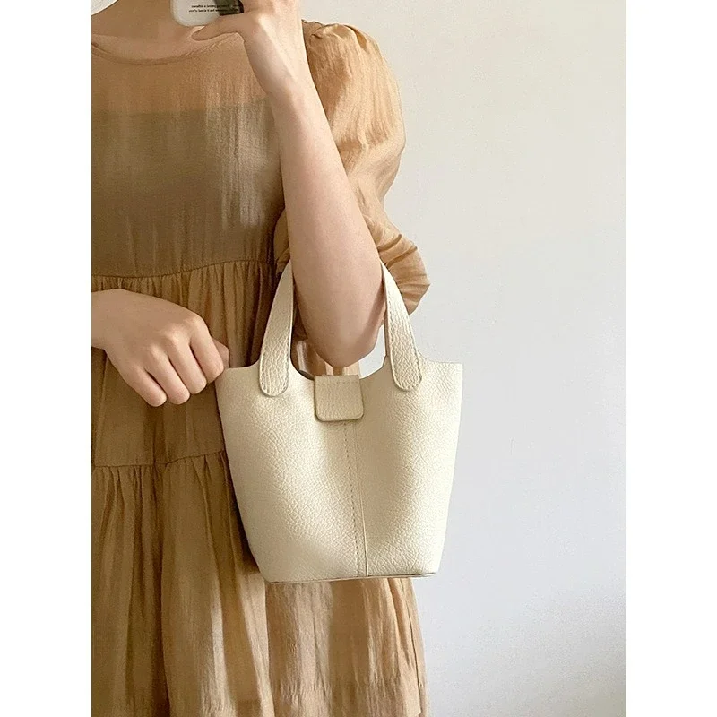 Summer New PU Leather Bucket Bag Women Soft Mini Crossbody Shoulder Handbag INS Trendy Casual Versatile Daily Dating Small Purse