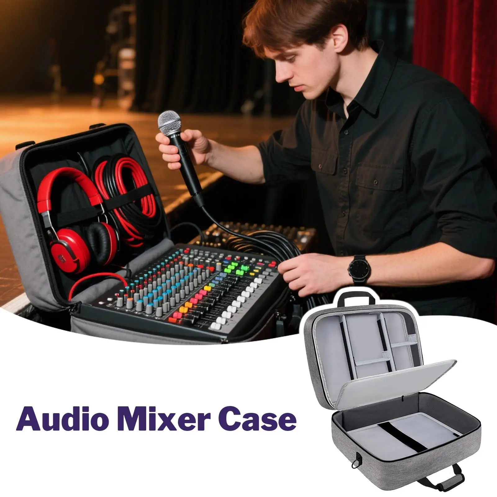 DJ Mixer Protective Bag Compact Audio DJ Mixer Case with Adjustable Storage Sound Audio Mixer Bag Large Recording Equipment Bag