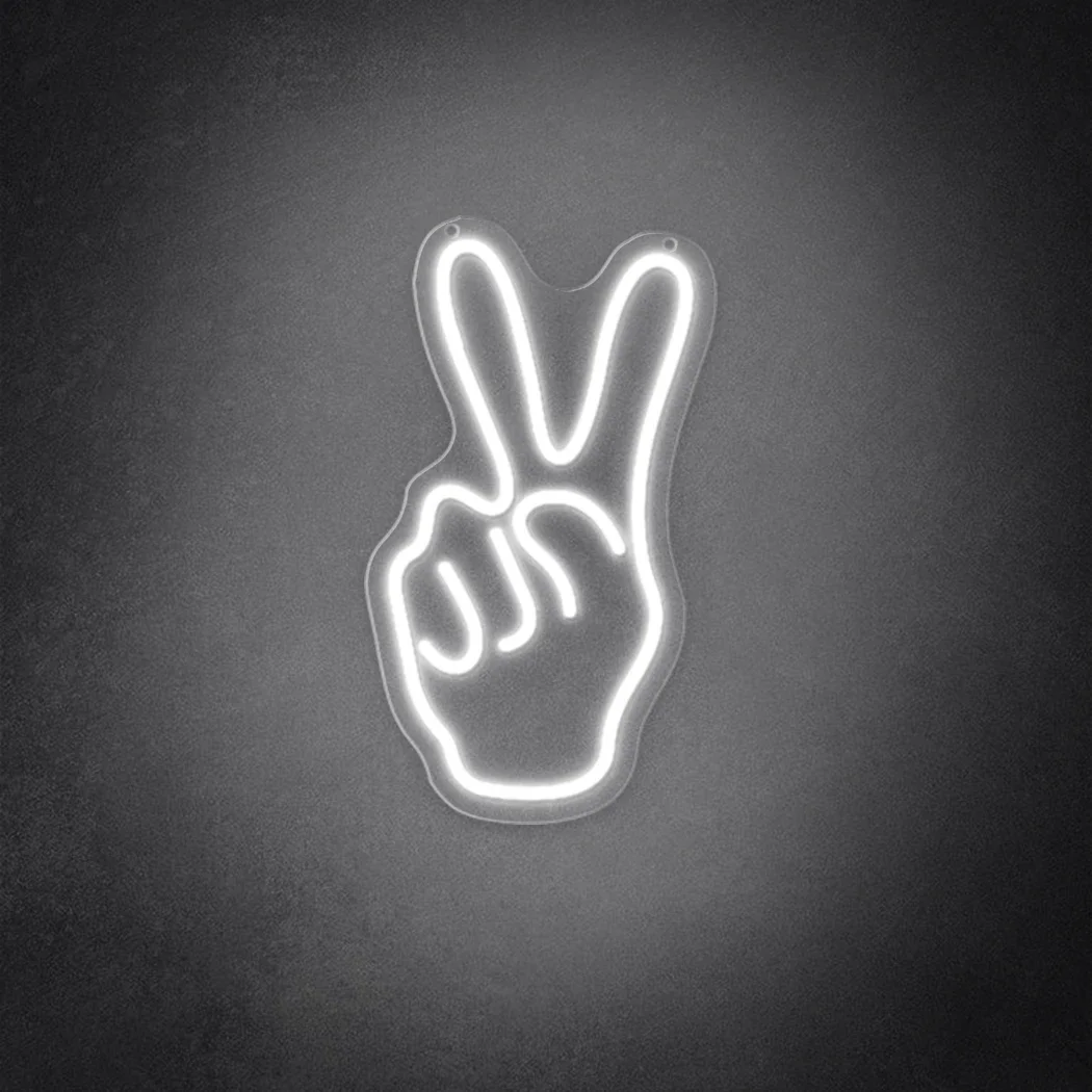 Victory Gesture LED Neon Sign Design USB Wall Hanging Multipurpose Use Cold White Light for Bedroom Party Holiday Decor Art Gift