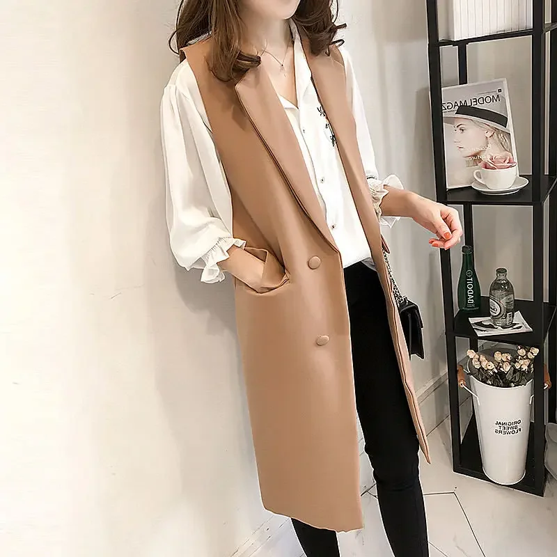 Elegant Office Ladies Tops Casual Long Vest Female  Waistcoat Women Clothes 4Xl Long Sleeveless Blazer Vest Women L216