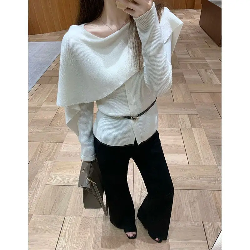 Women's Autumn Winter Slimming Irregular Splicing Knitted Sweater awl Cowl Ne Design Ciwalk Faion Bright Tead