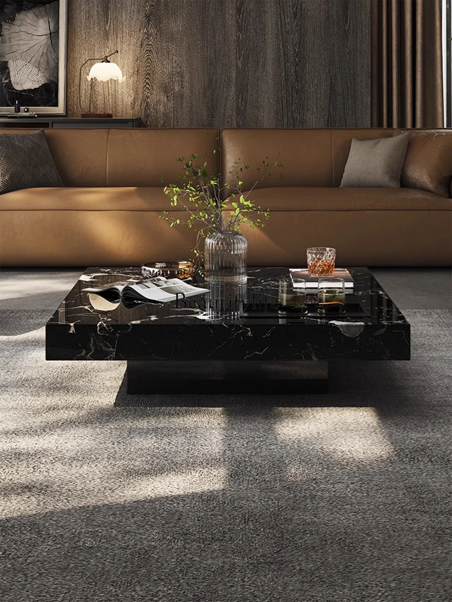 

ls 18Natural black rose Italian minimalist luxury stone coffee table for home use