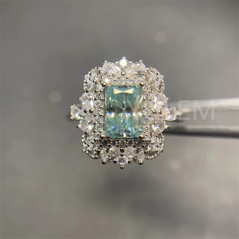 New Arrival 18K White Gold Plated Radiant Cut Diamond Test Past 1 Carat Pink Radiant Moissanite Ring Gemstone Wedding Jewelry