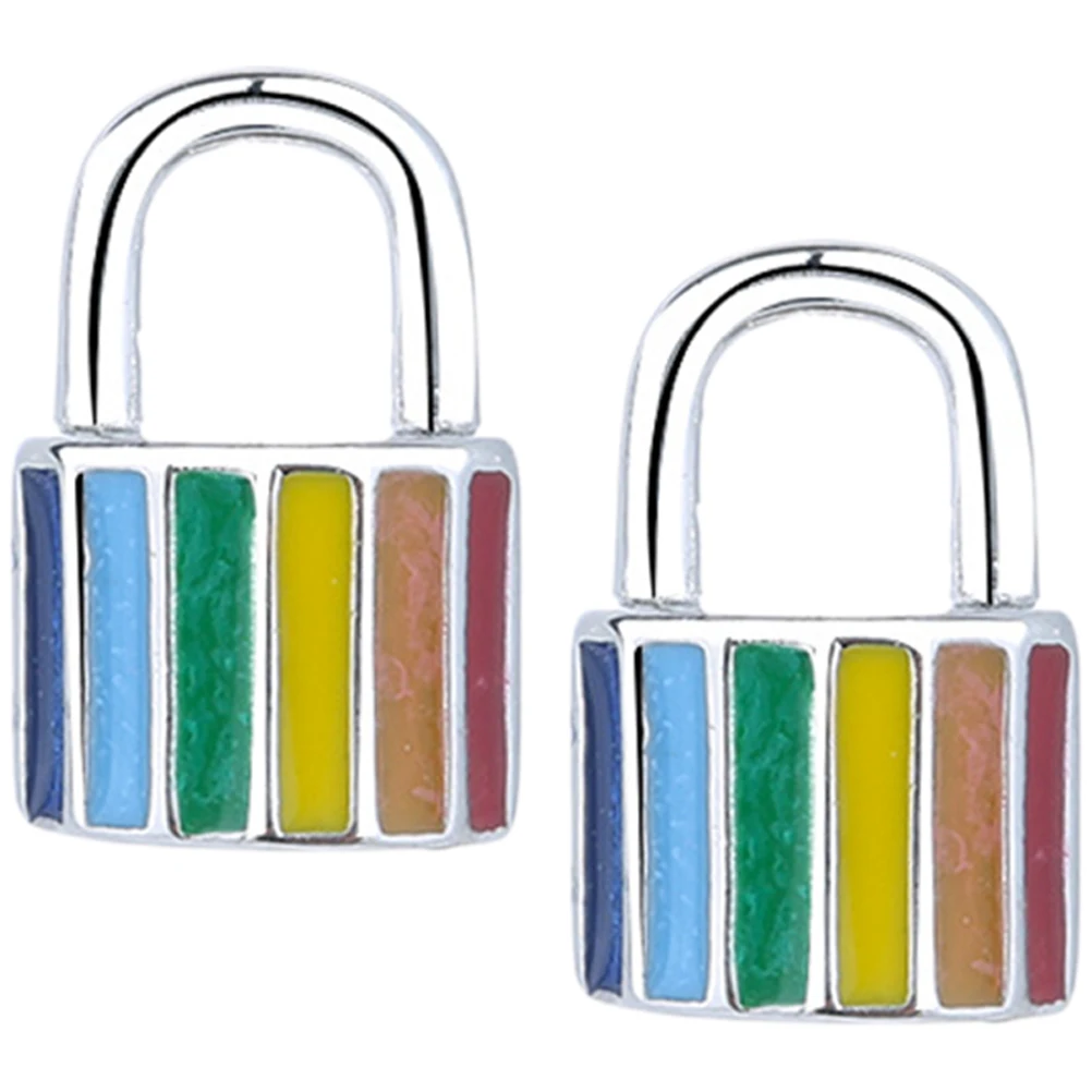 

Colored Lock Earrings Silver Piercing Fashion Jewelry Stud Earrings for Women Girls Trendy Costume Accessories