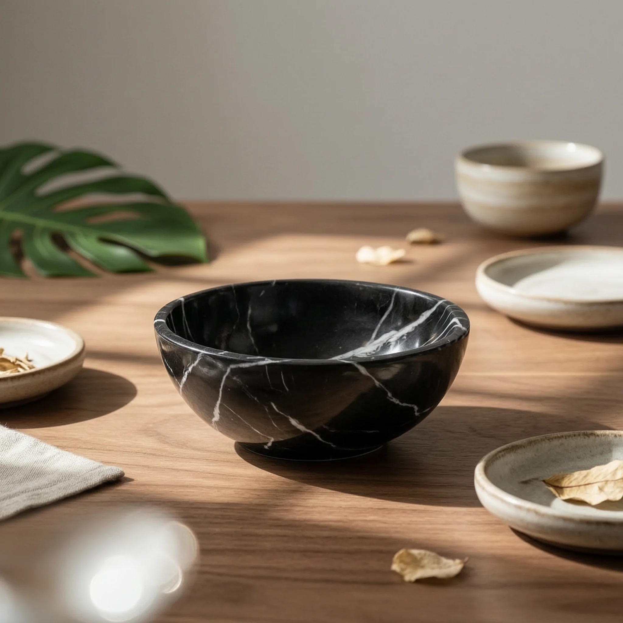 Bowl with Marble Finish Polished Decorative Marble Bowl Fruit Dish Versatile Multi-Purpose for Coffee Table, Living Room