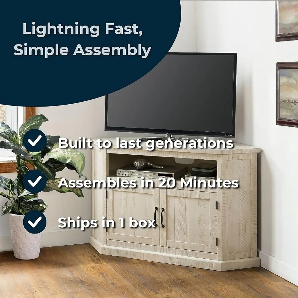 Rustic Corner TV Stand All Antique White