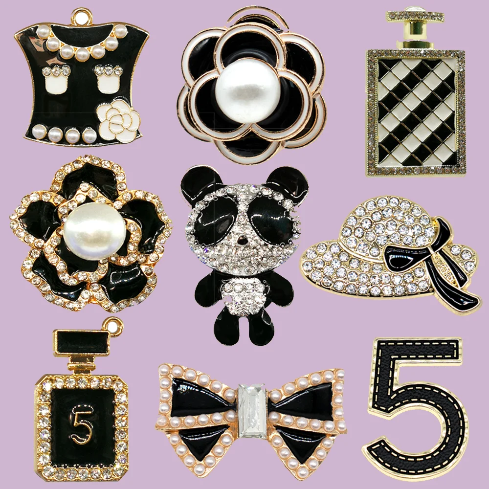 

1/9PCS Vintage Metal Shoe Charms Perfume Gift Hat Flower Bow Black Gold Series Women Girls Shoes Accessories Clog Pins Gifts