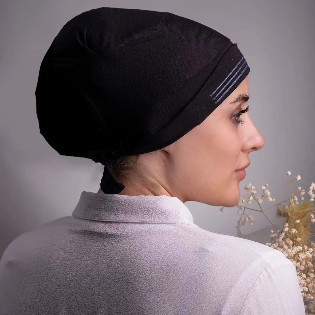 Berretto Hijab musulmano istantaneo tinta unita per le donne con strisce antiscivolo Ramadan Undercap Sciarpa Cappello turbante elasticizzato Copricapo islamico