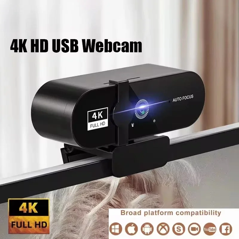 4K Webcam 1080P Mini Camera 2K Full HD Webcam with Microphone 30fps USB Web Cam for Auto Focus PC Laptop Video Shooting Camera