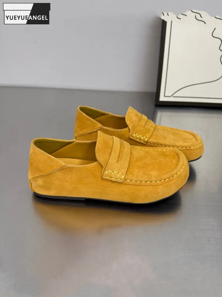 

British Style Womens Casual Real Suede Leather Flats Solid Color Slip-On Comfortable Round Toe Hot Sale Spring Ladies Footwear