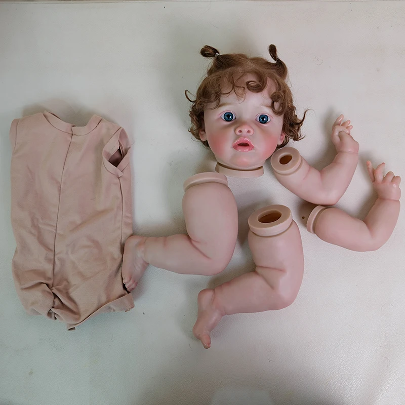 Kit de boneca reborn já pintada de 22 polegadas, peças de boneca inacabadas de Benjamin com pano corporal e olhos azuis