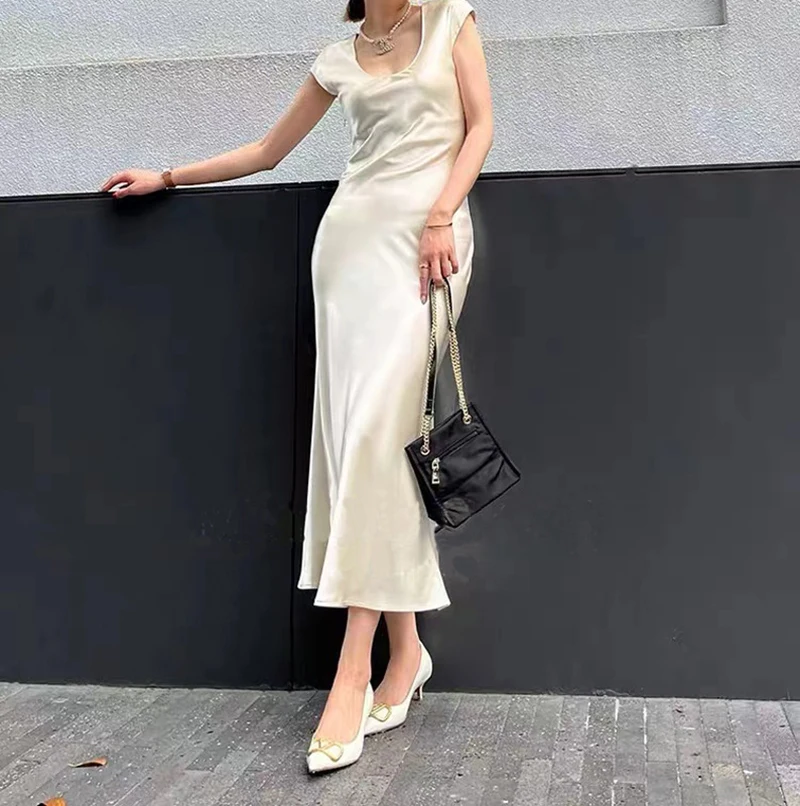 Zomerjas Lange Maxi Jurk Mode Elegante Dames Acetaat Satijn Jurken Sexy Mouwloze Feestjurk