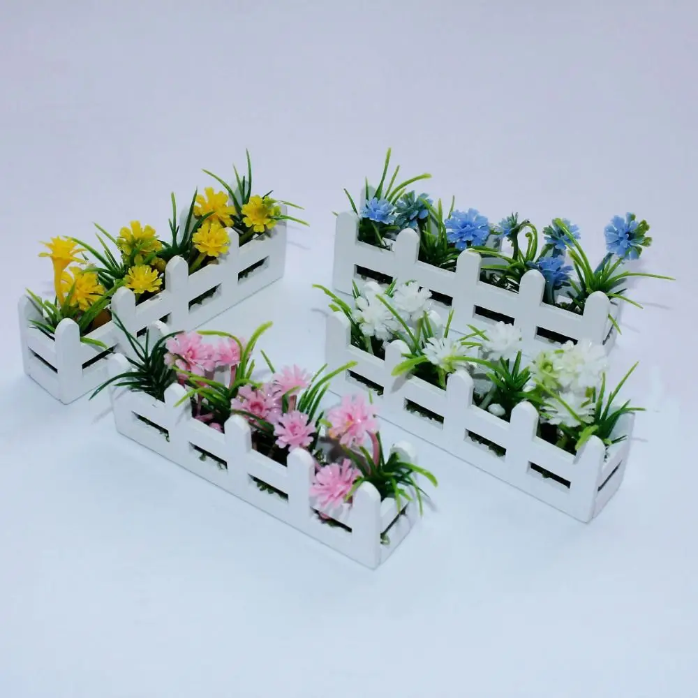 

1:12 Scale Dollhouse Simulated Flower Fence Decor Garden Pretend Play Miniature Potted Plants Daily Decoration